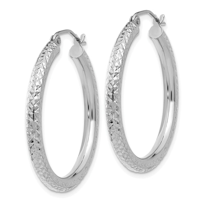 14k White Gold Diamond Cut 3MM Round Hoop Earrings