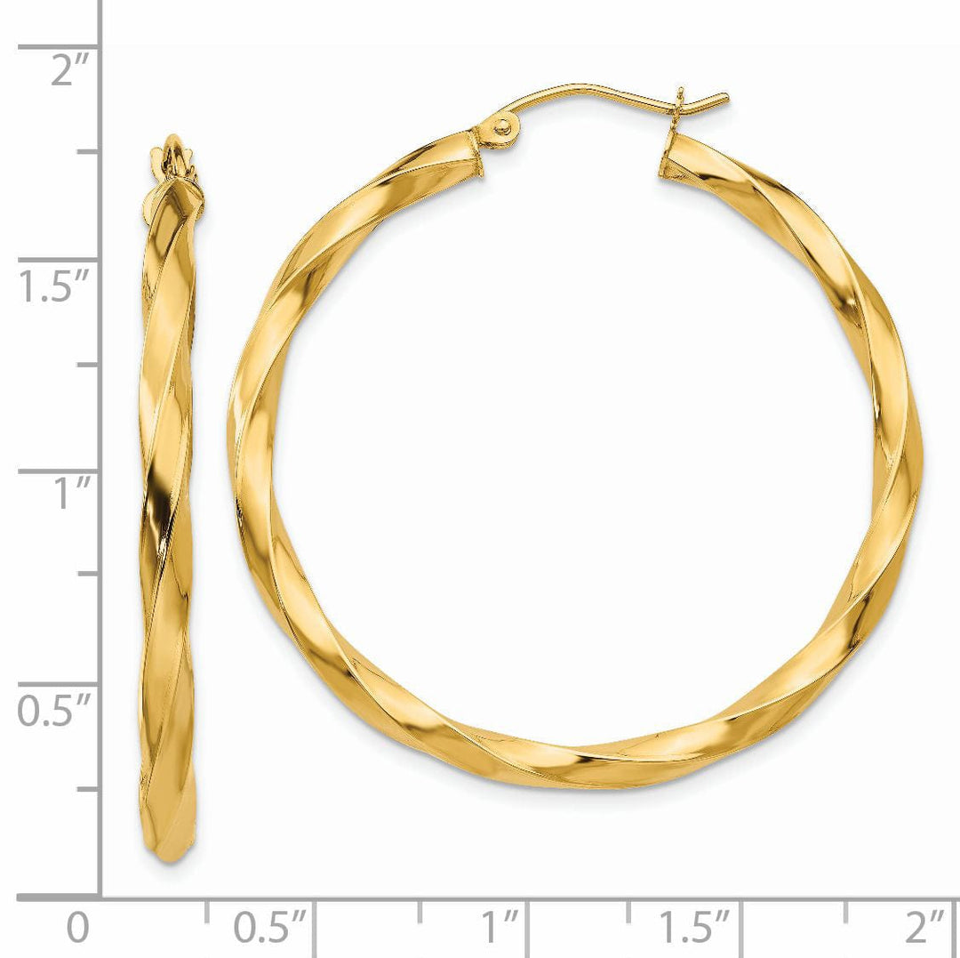 14k Yellow Gold Polished 3MM Twisted Hoop Earring