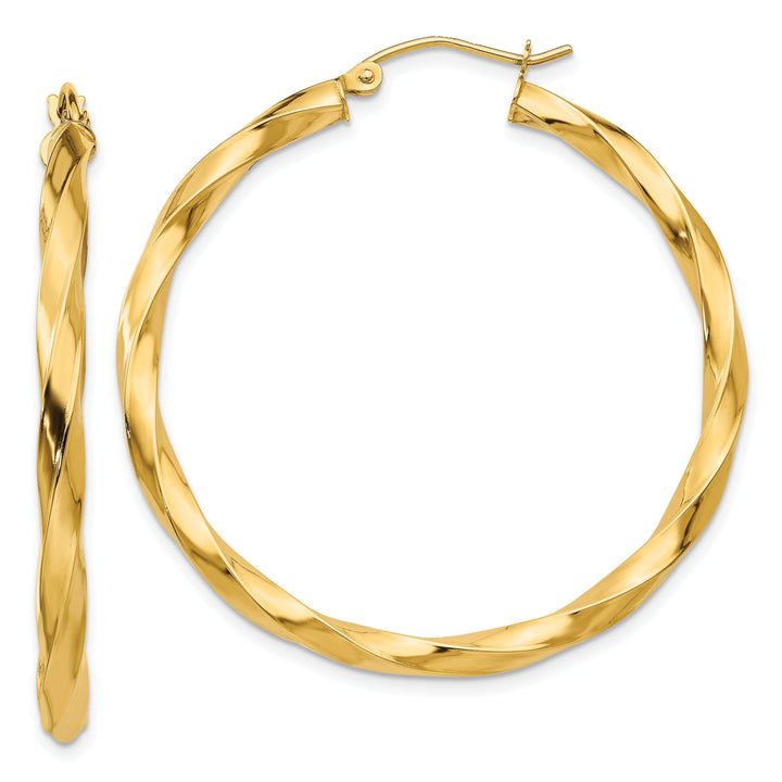 14k Yellow Gold Polished 3MM Twisted Hoop Earring