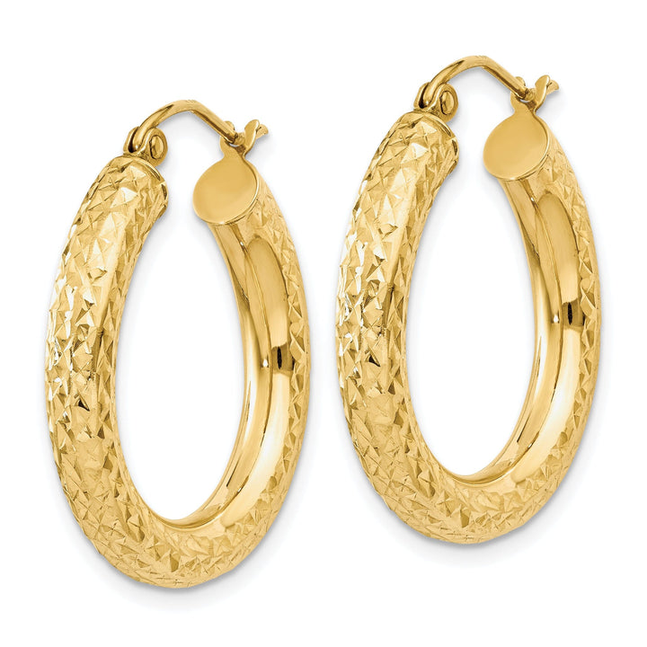 14k Yellow Gold Diamond Cut 4MM Hoop Earrings