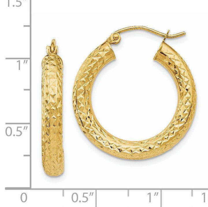 14k Yellow Gold Diamond Cut 4MM Hoop Earrings