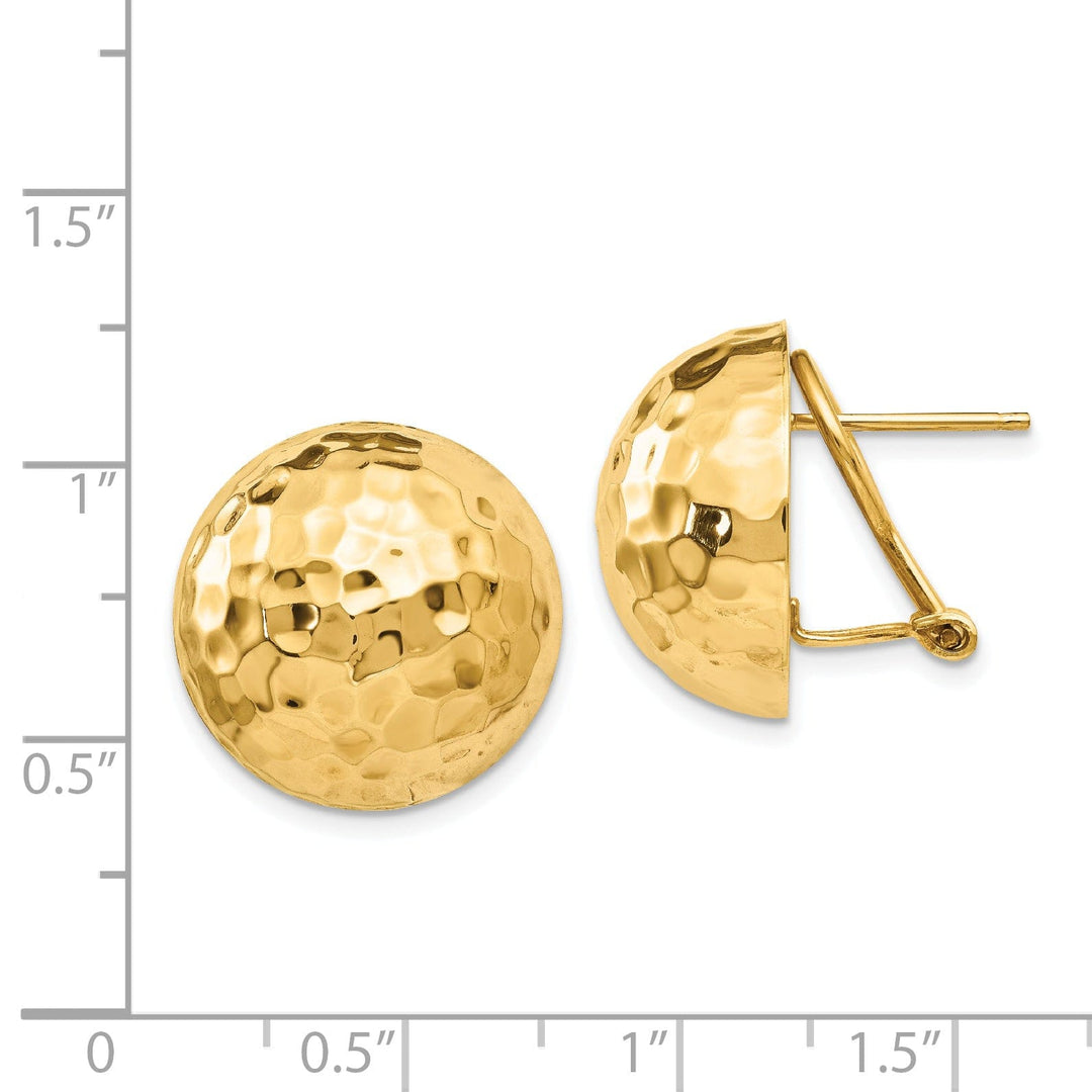 14k Yellow Gold Hammered Omega Back Post Earrings