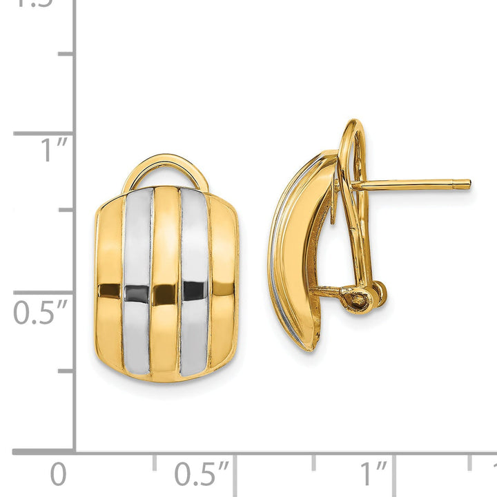 14k Yellow Rhodium Ribbed Omega Back Post Earrings