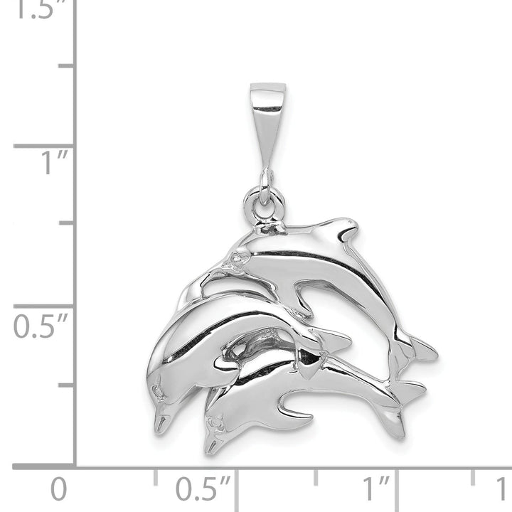 14K White Gold Polished Finish Three Dolphins Swimming Together Charm Pendant