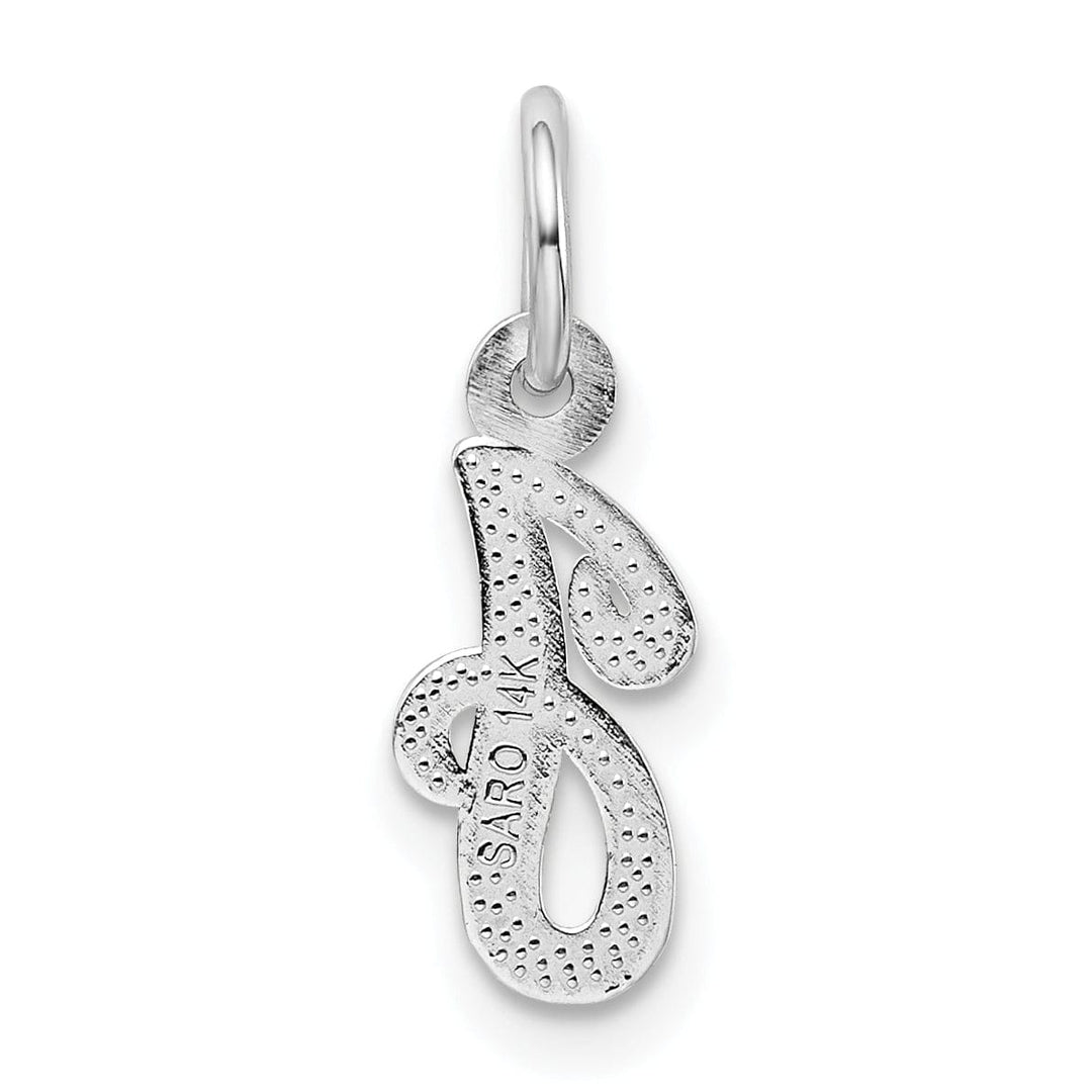 14K White Gold Small Size Casted Script Design Letter J Initial Charm Pendant