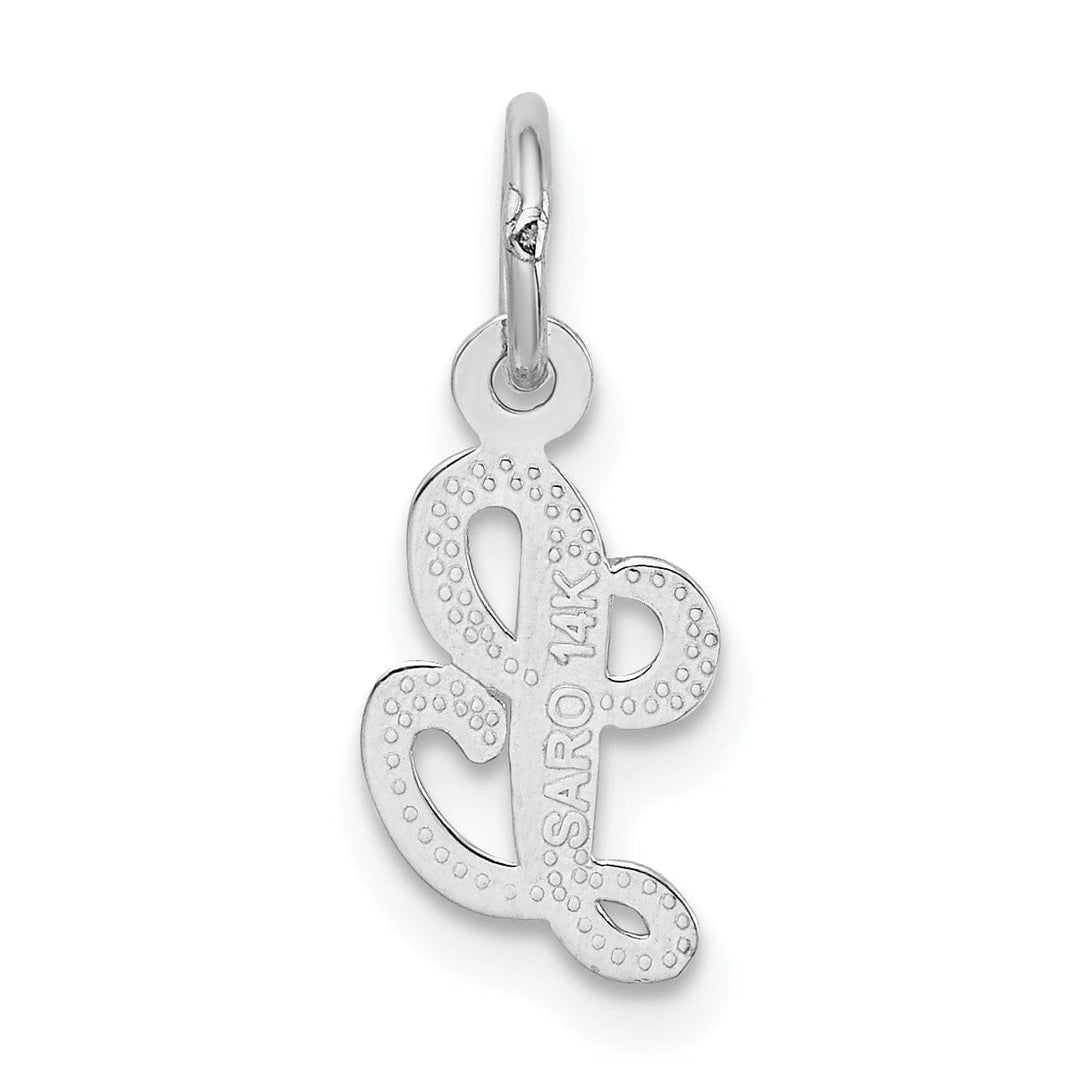 14K White Gold Small Size Casted Script Design Letter L Initial Charm Pendant