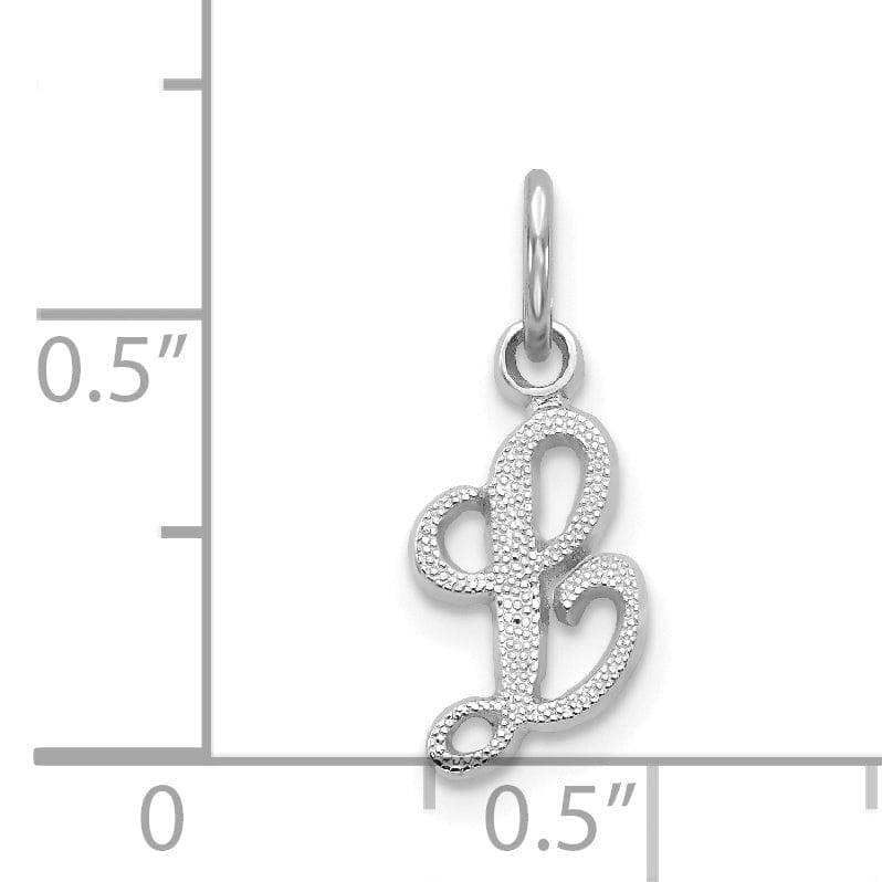 14K White Gold Small Size Casted Script Design Letter L Initial Charm Pendant