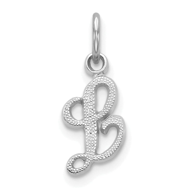 14K White Gold Small Size Casted Script Design Letter L Initial Charm Pendant