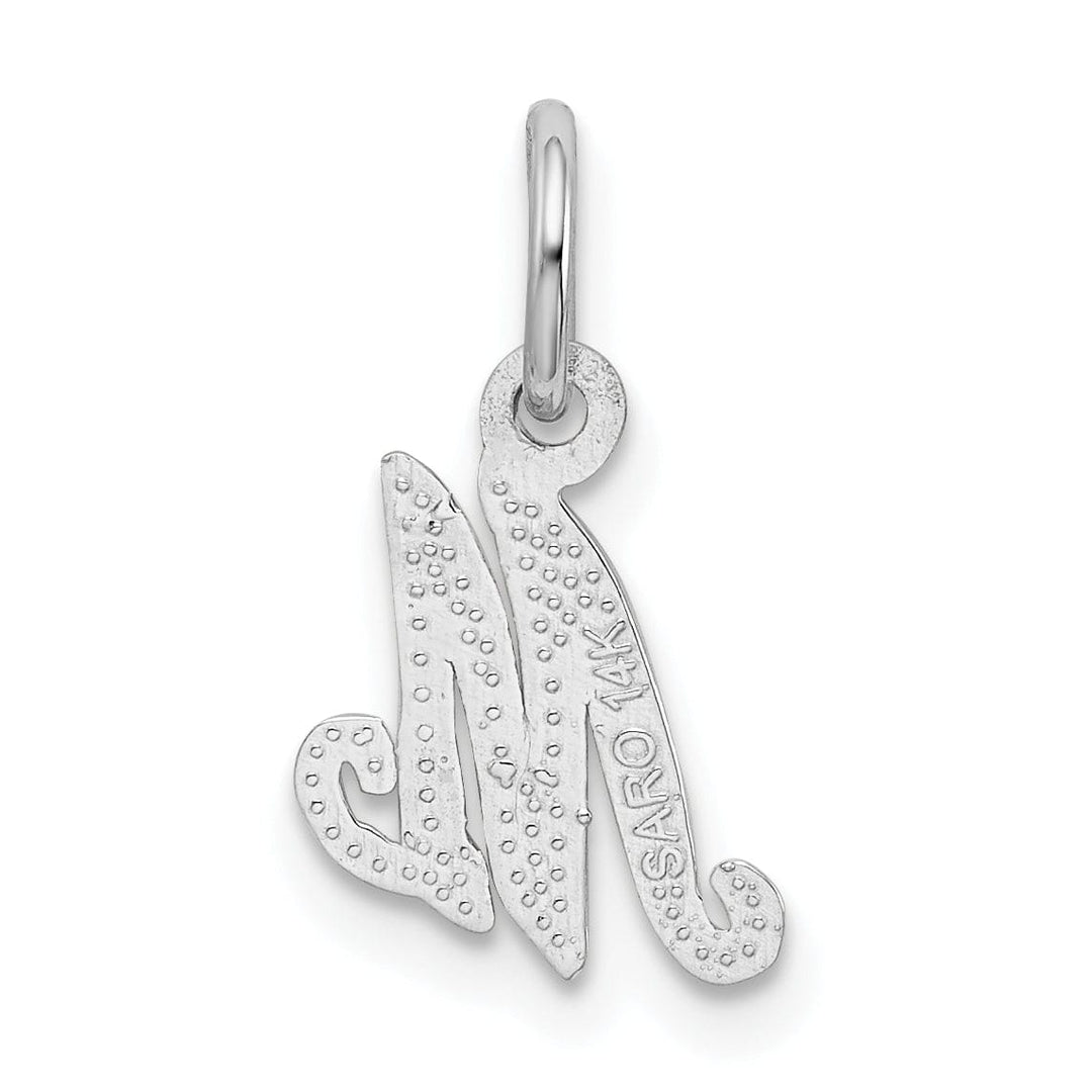 14K White Gold Small Size Casted Script Design Letter M Initial Charm Pendant