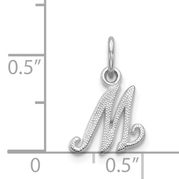 14K White Gold Small Size Casted Script Design Letter M Initial Charm Pendant