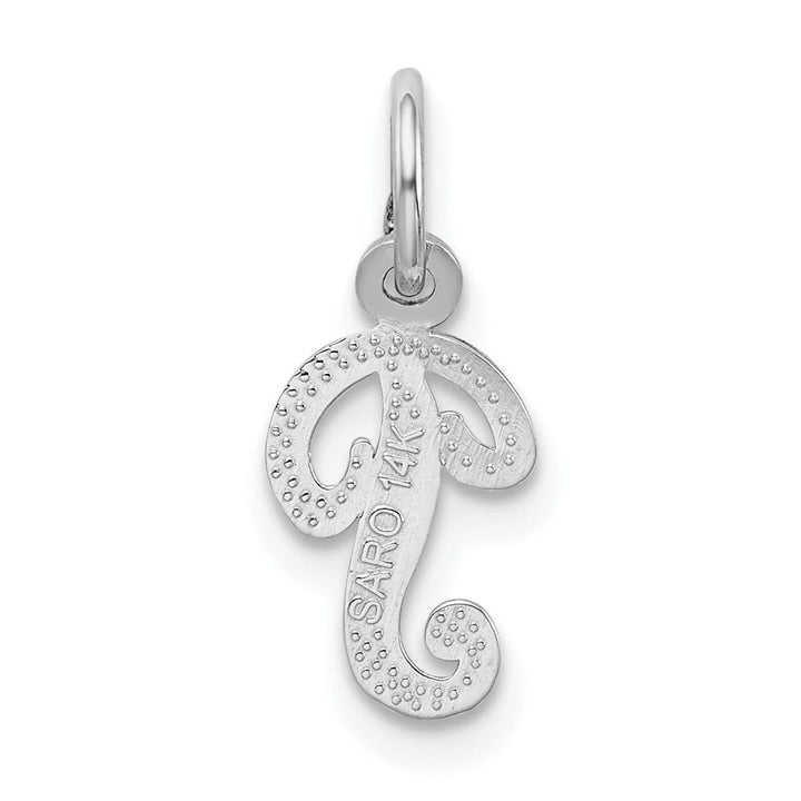 14K White Gold Small Size Casted Script Design Letter P Initial Charm Pendant