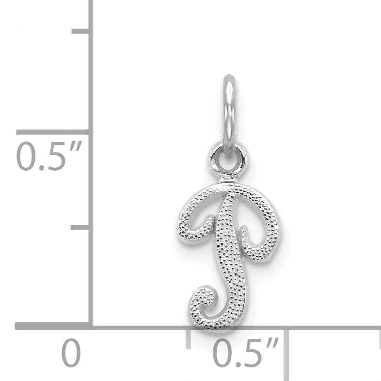 14K White Gold Small Size Casted Script Design Letter P Initial Charm Pendant
