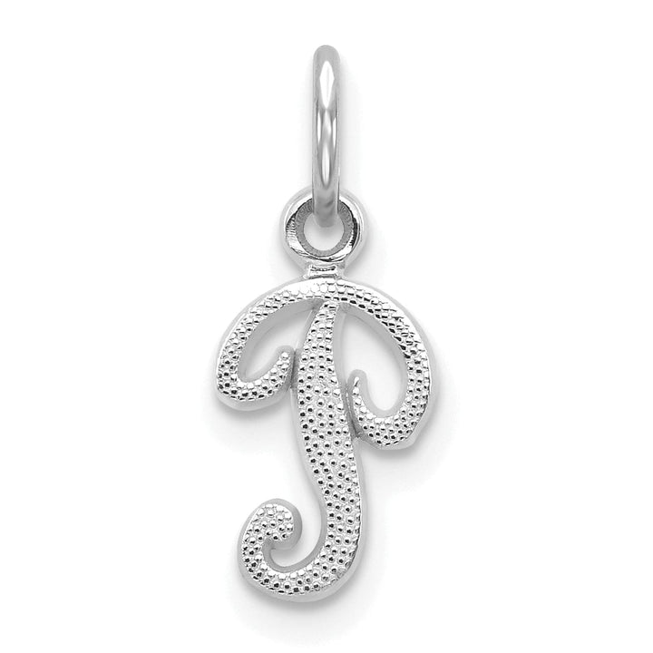 14K White Gold Small Size Casted Script Design Letter P Initial Charm Pendant