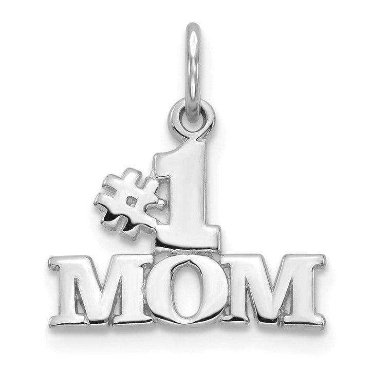 14k White Gold Polished Finish Solid Script #1 MOM Design Charm Pendant