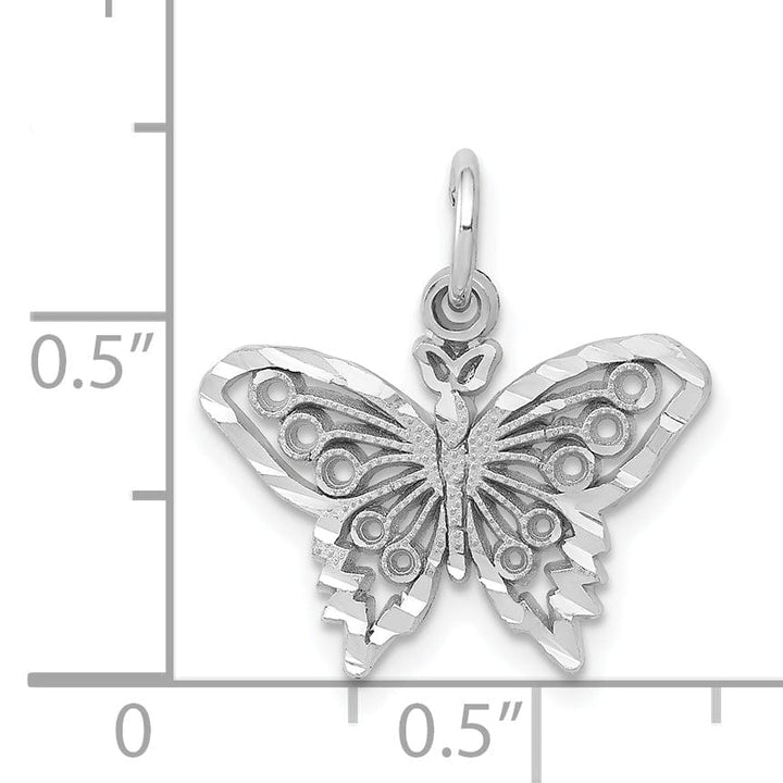 14k White Gold Textured Back Solid Diamond-Cut Brushed Finish Beaded Butterfly Charm Pendant