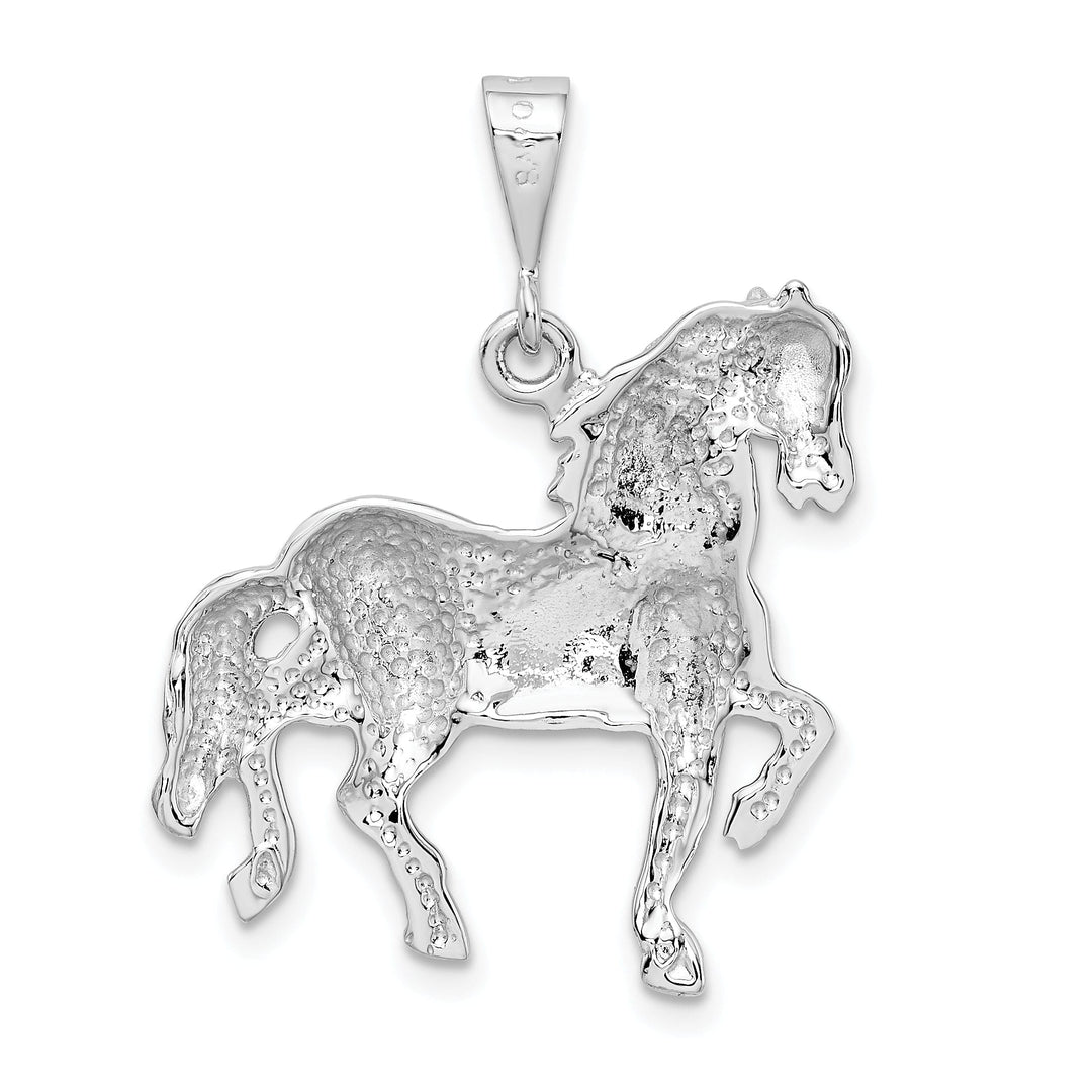 14k White Gold Open Back Polished Finish Horse Galloping Charm Pendant