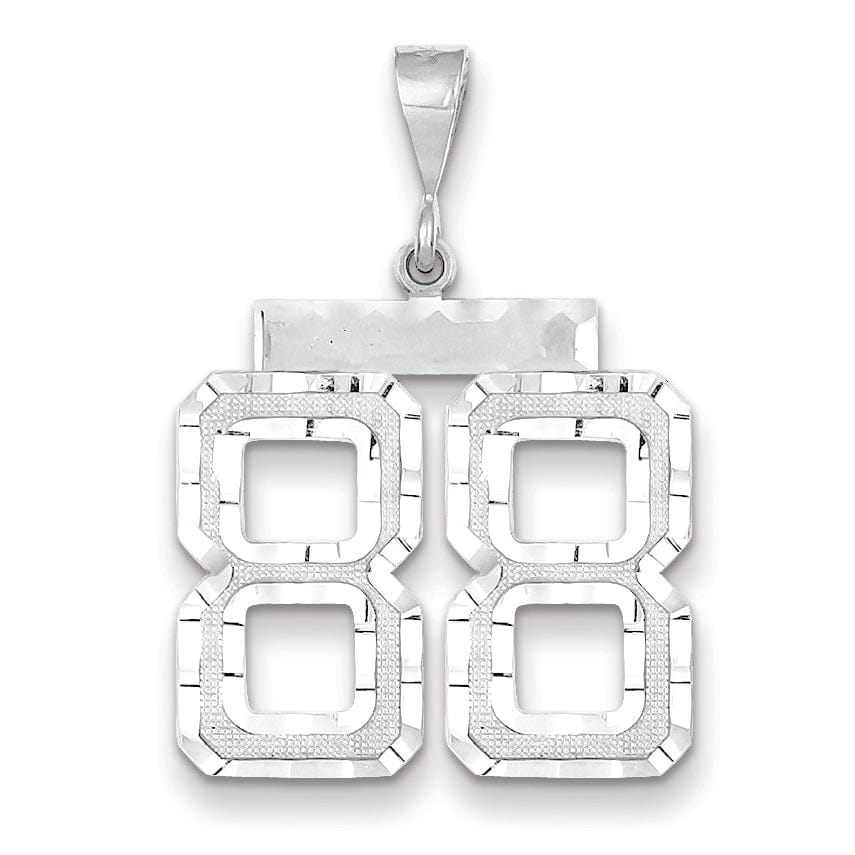 14k White Gold Diamond Cut Finish Large Size Number 88 Charm Pendant