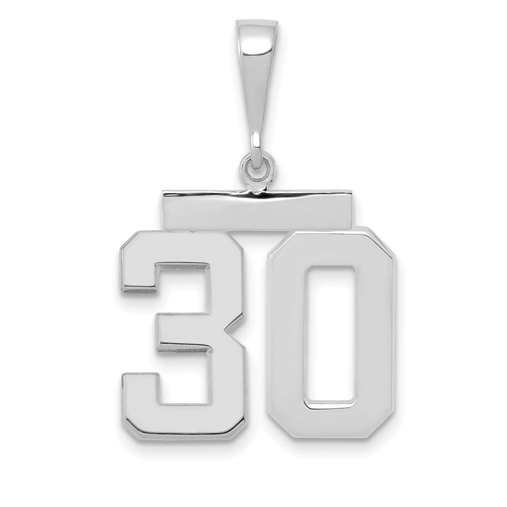 14k White Gold Polished Finish Medium Size Number 30 Charm Pendant