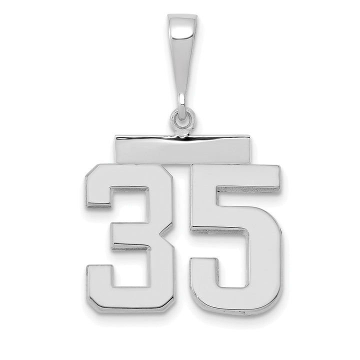 14k White Gold Polished Finish Medium Size Number 35 Charm Pendant