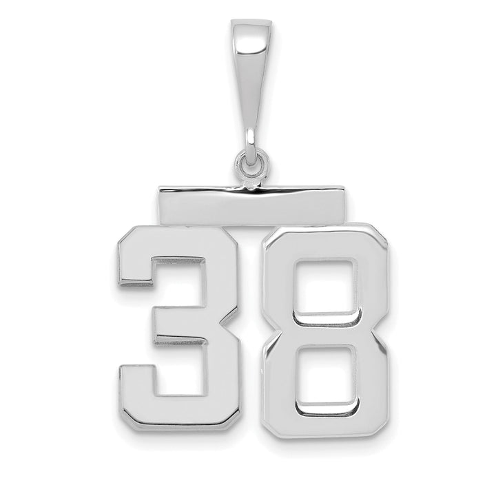 14k White Gold Polished Finish Medium Size Number 38 Charm Pendant