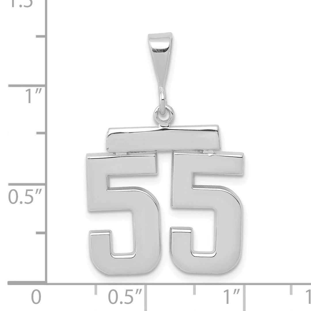 14k White Gold Polished Finish Medium Size Number 55 Charm Pendant