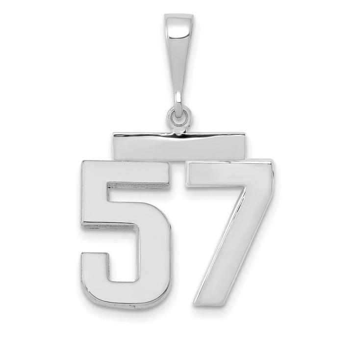 14k White Gold Polished Finish Medium Size Number 57 Charm Pendant