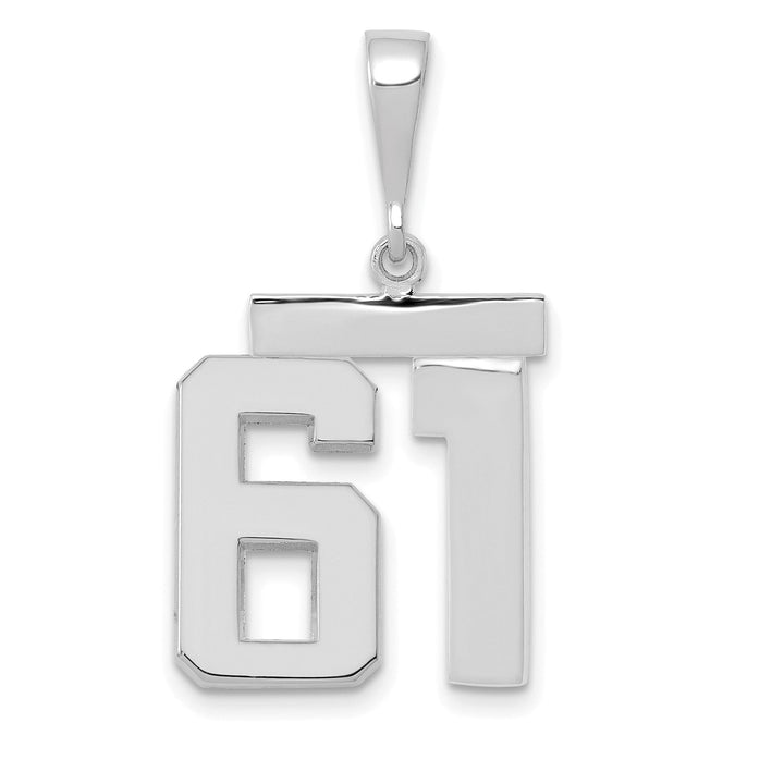 14k White Gold Polished Finish Medium Size Number 61 Charm Pendant