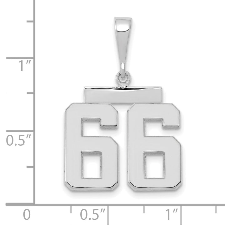 14k White Gold Polished Finish Medium Size Number 66 Charm Pendant