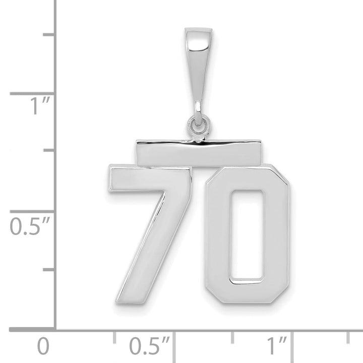 14k White Gold Polished Finish Medium Size Number 70 Charm Pendant