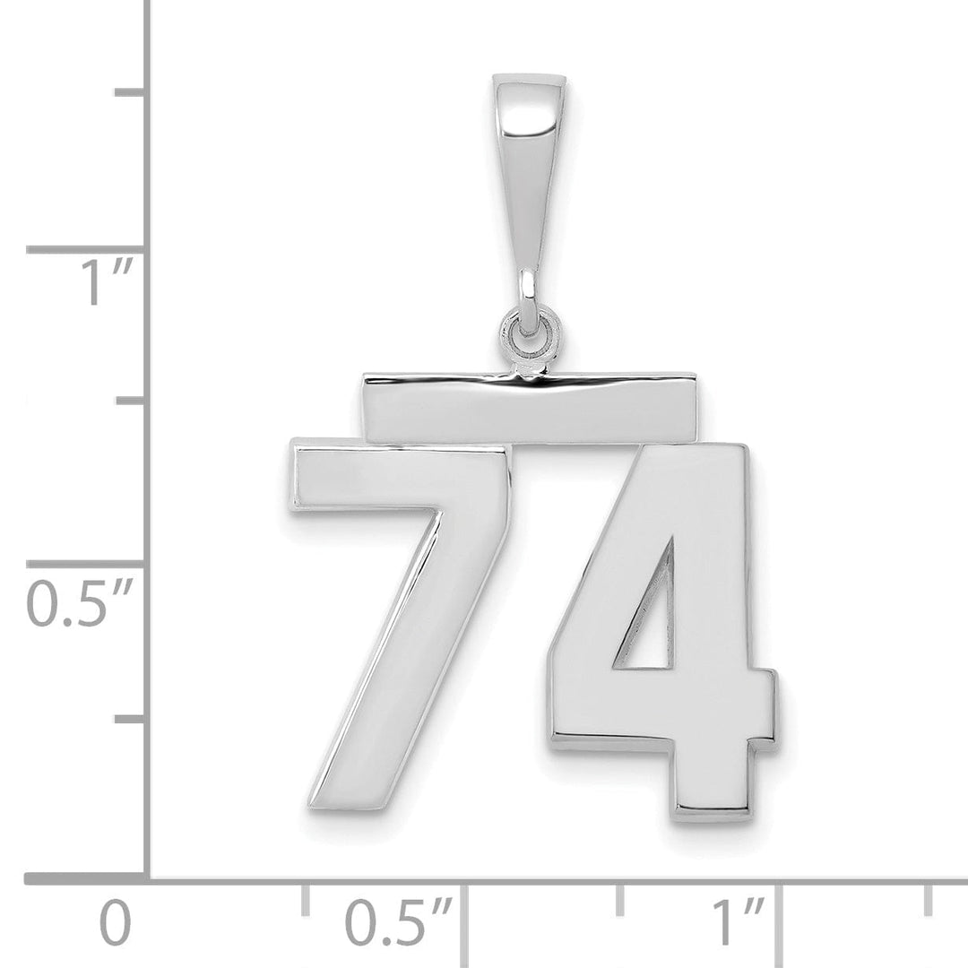 14k White Gold Polished Finish Medium Size Number 74 Charm Pendant