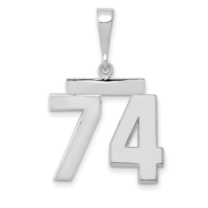 14k White Gold Polished Finish Medium Size Number 74 Charm Pendant