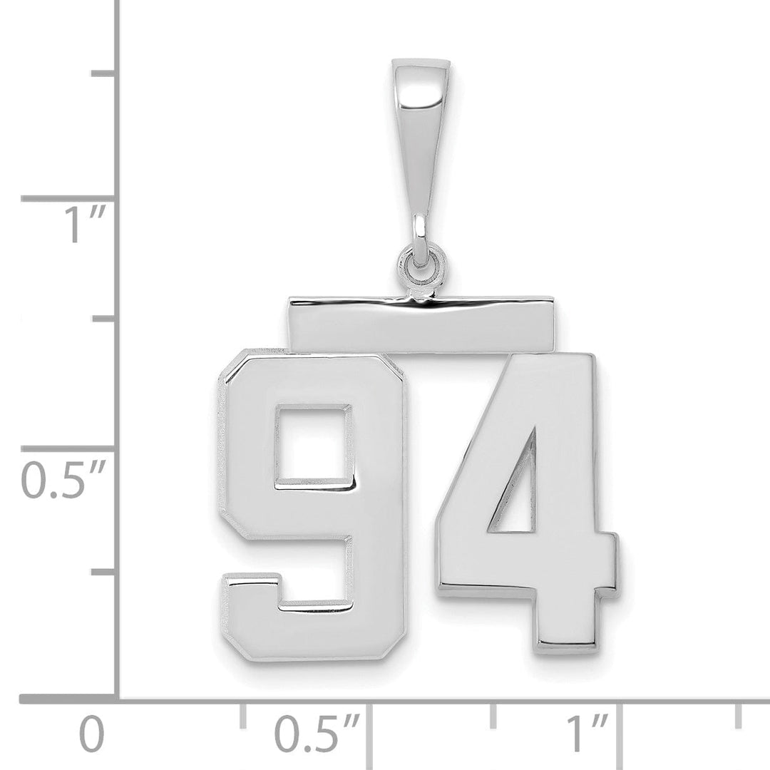 14k White Gold Polished Finish Medium Size Number 94 Charm Pendant