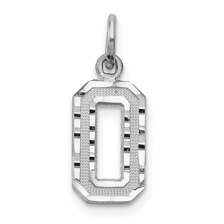 14k White Gold Small Size Diamond Cut Texture Finish Number 0 Charm Pendant