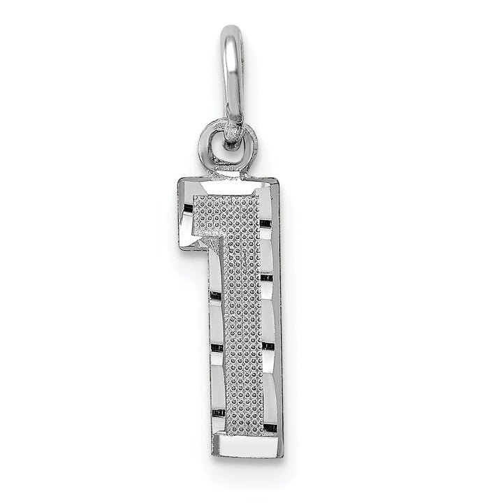 14k White Gold Small Size Diamond Cut Texture Finish Number 1 Charm Pendant