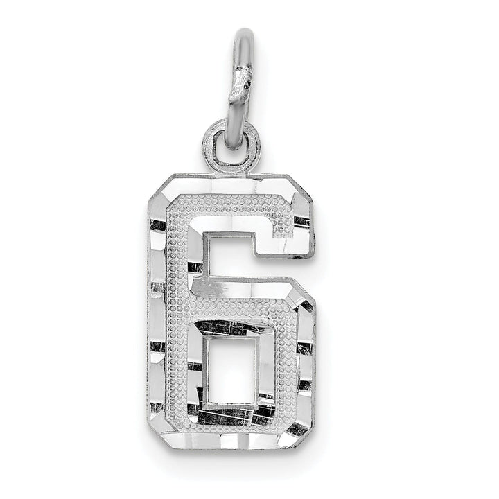 14k White Gold Small Size Diamond Cut Texture Finish Number 6 Charm Pendant