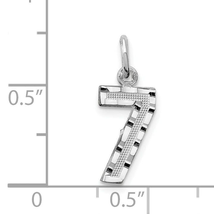 14k White Gold Small Size Diamond Cut Texture Finish Number 7 Charm Pendant