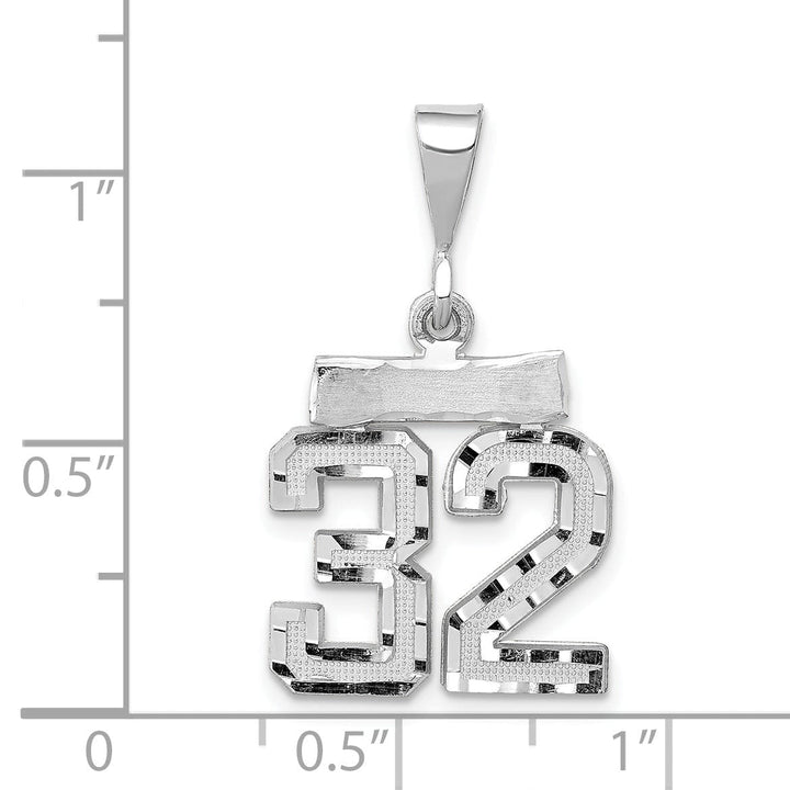 14k White Gold Small Size Diamond Cut Texture Finish Number 32 Charm Pendant