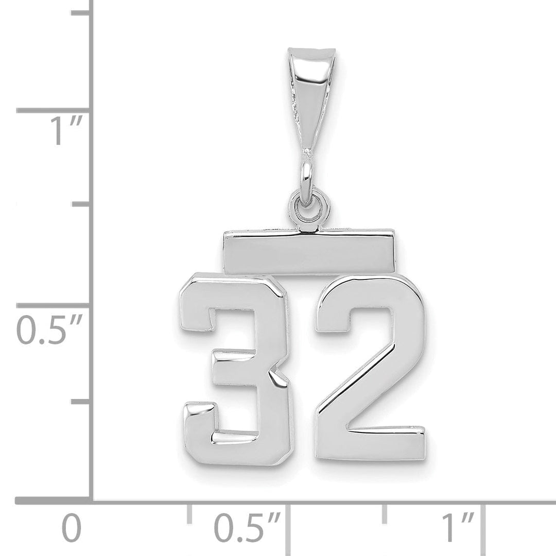 14k White Gold Polished Finish Small Size Number 32 Charm Pendant