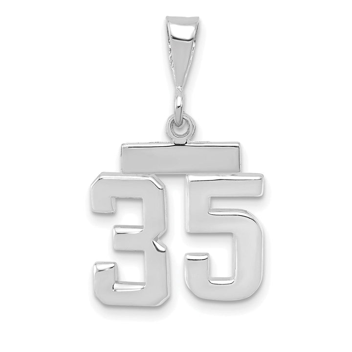 14k White Gold Polished Finish Small Size Number 35 Charm Pendant