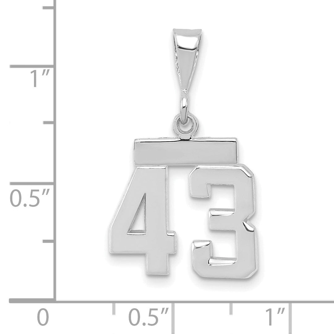 14k White Gold Polished Finish Small Size Number 43 Charm Pendant