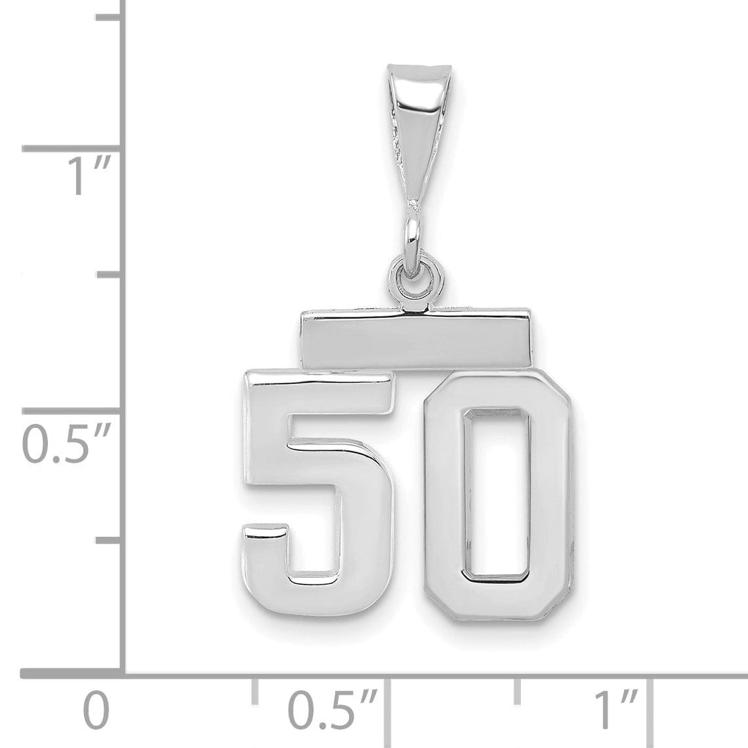 14k White Gold Polished Finish Small Size Number 50 Charm Pendant