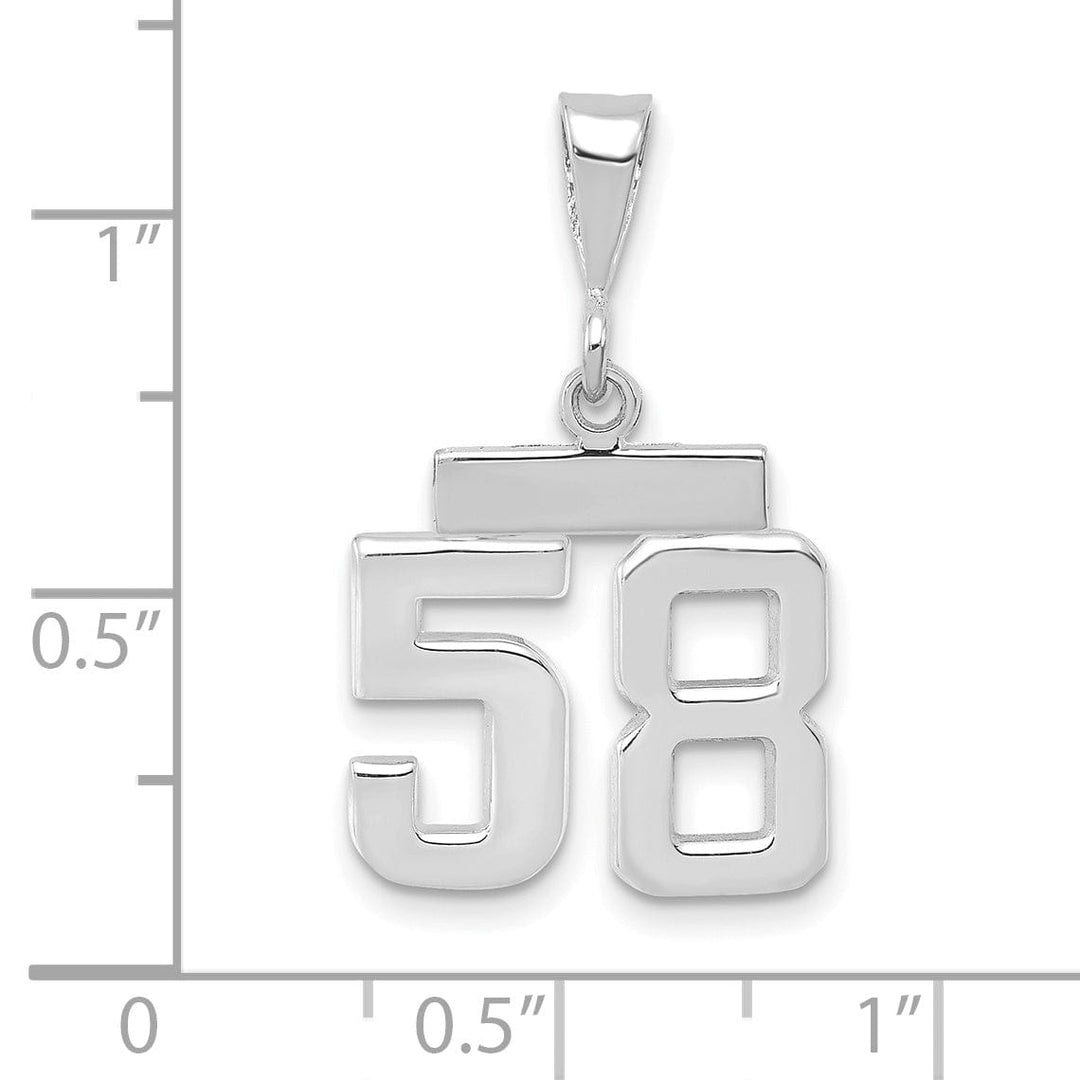 14k White Gold Polished Finish Small Size Number 58 Charm Pendant