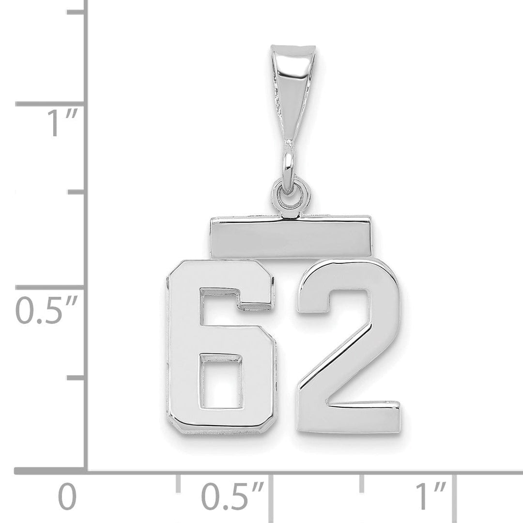 14k White Gold Polished Finish Small Size Number 62 Charm Pendant