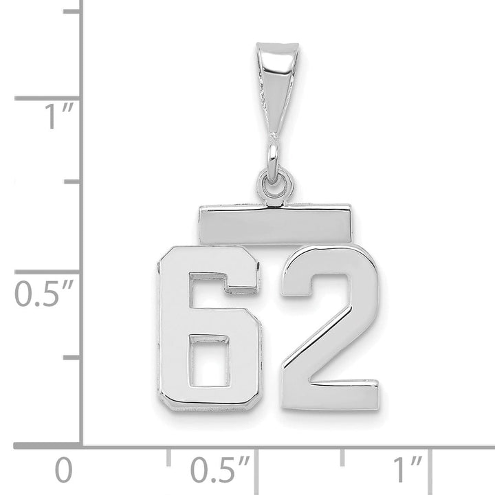 14k White Gold Polished Finish Small Size Number 62 Charm Pendant