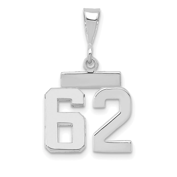 14k White Gold Polished Finish Small Size Number 62 Charm Pendant