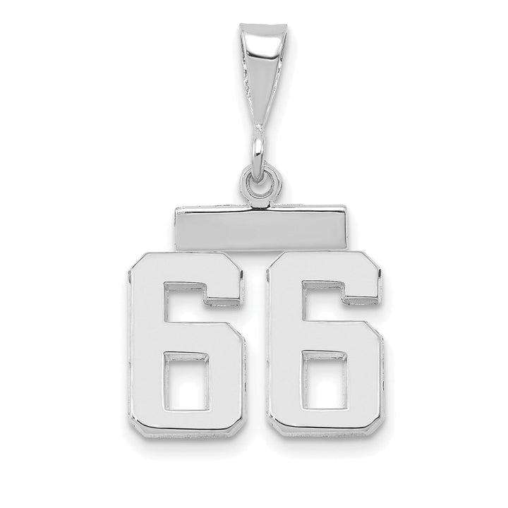 14k White Gold Polished Finish Small Size Number 66 Charm Pendant