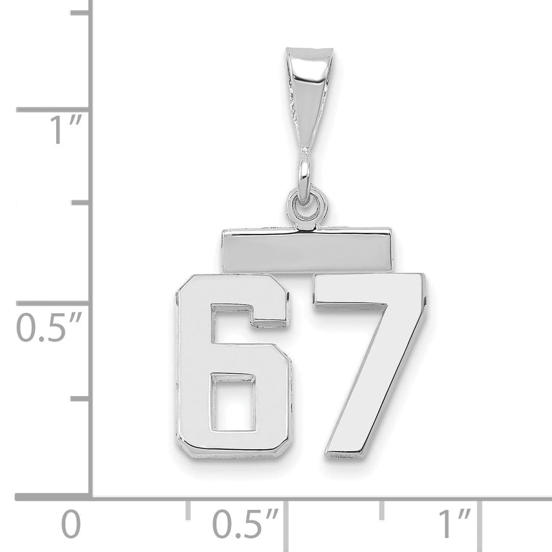 14k White Gold Polished Finish Small Size Number 67 Charm Pendant