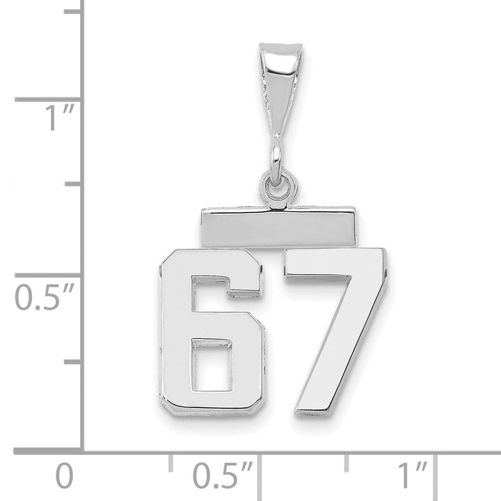 14k White Gold Polished Finish Small Size Number 67 Charm Pendant