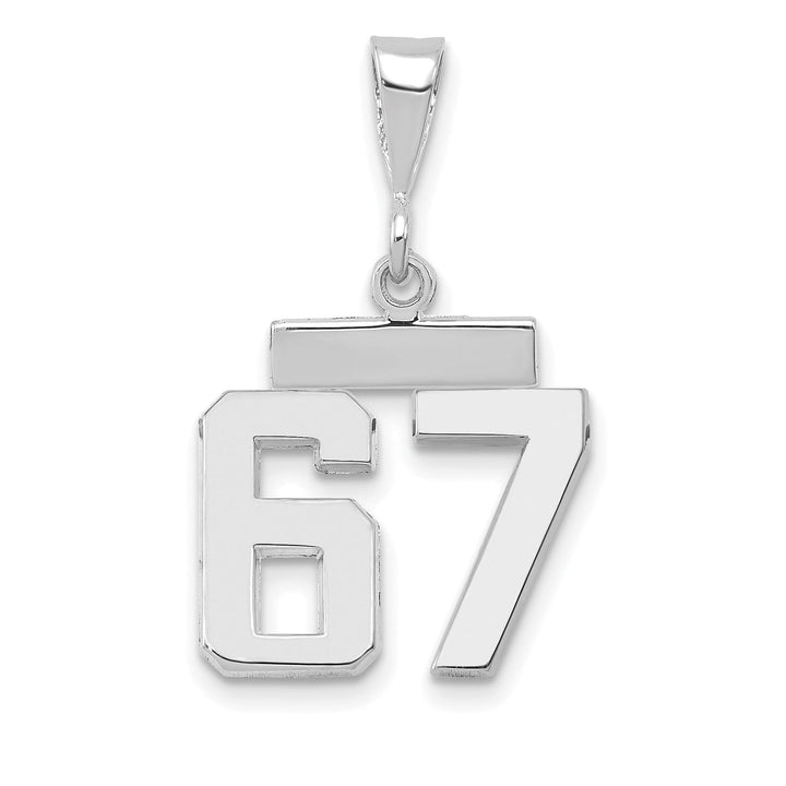 14k White Gold Polished Finish Small Size Number 67 Charm Pendant