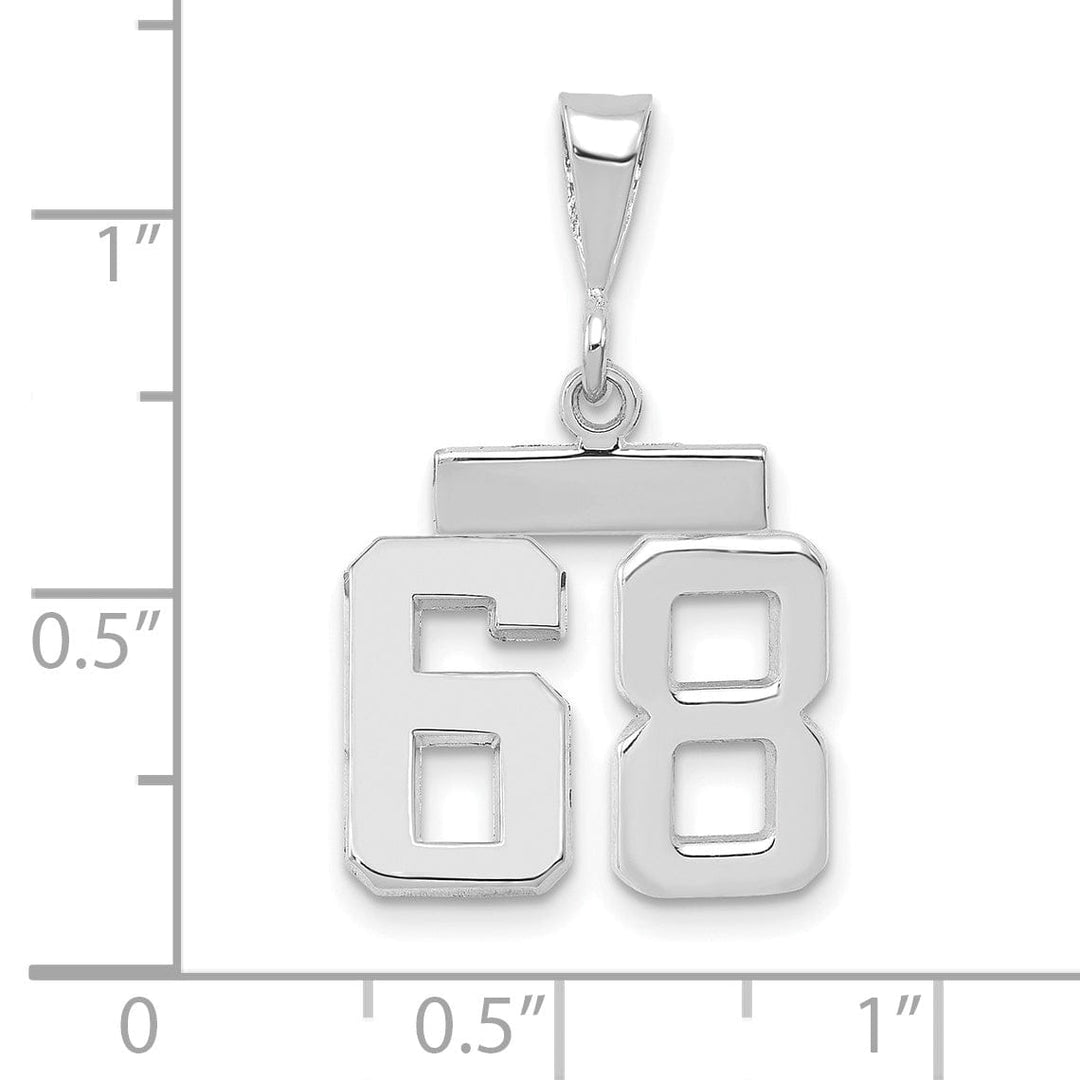 14k White Gold Polished Finish Small Size Number 68 Charm Pendant